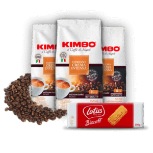 Zestaw trzech kaw z ciastkami: KIMBO CREMA INTENSA