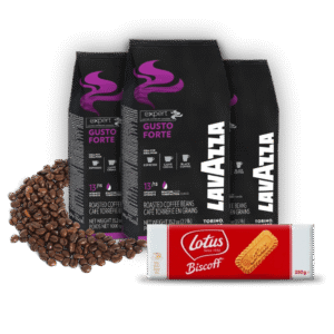 Zestaw trzech kaw z ciastkami: LAVAZZA 1KG EXPERT GUSTO FORTE