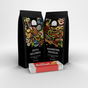 Zestaw dwóch kaw 2x1kg Aksamitna Brazylia/Złota Kolumbia z ciastkami